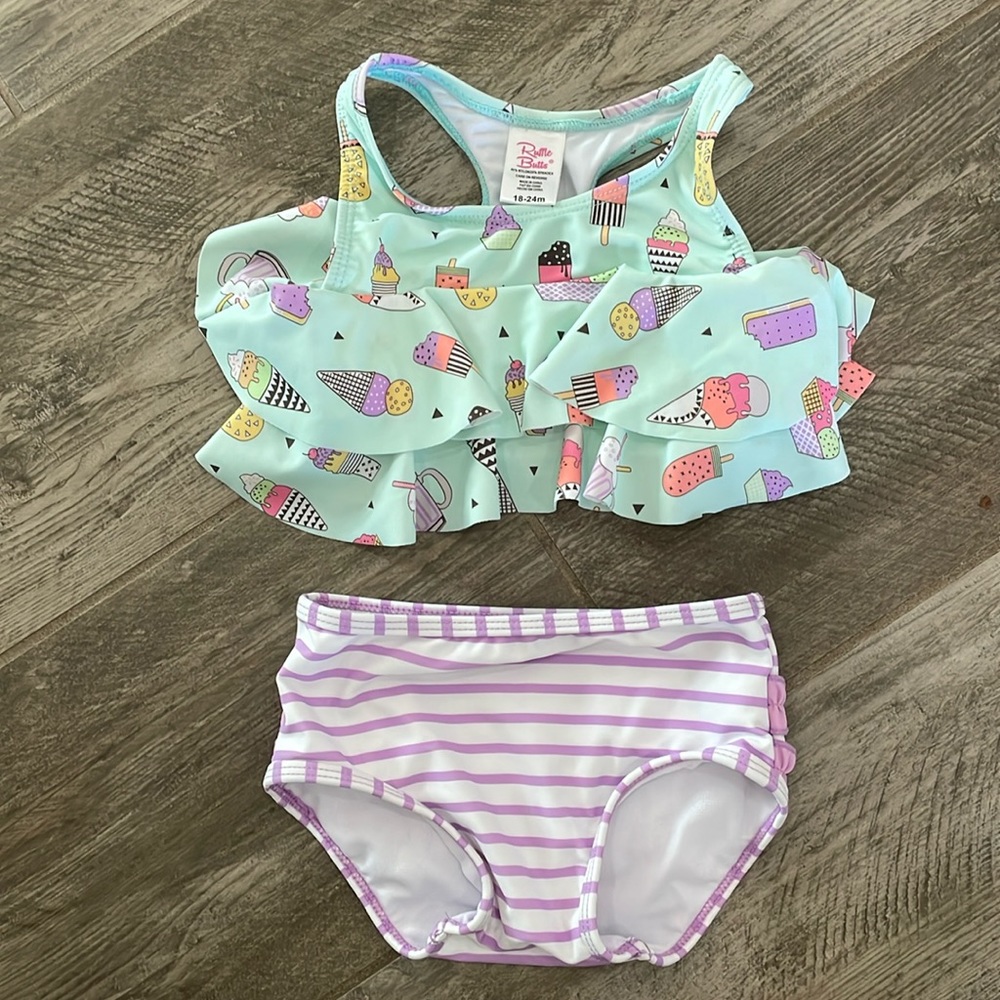 Ruffle Butts Mint and Lavender Kids Swim Bikini